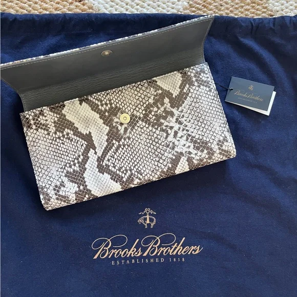 NWT Brooks Brothers Snakeskin Print Foldover/Envelope Leather Clutch - Picture 5 of 15